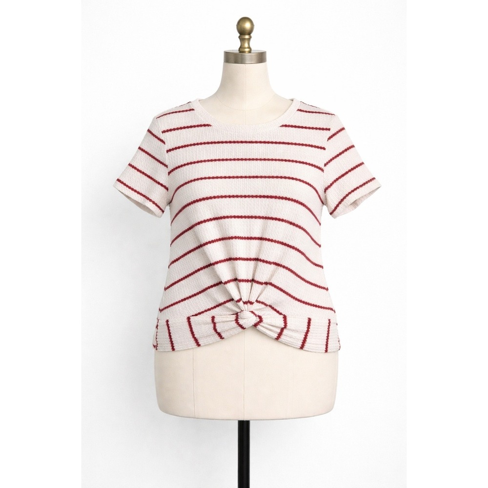 Altar'd State Crop Top Women XS White Red Striped Front Knot Waffle Knit AN11263